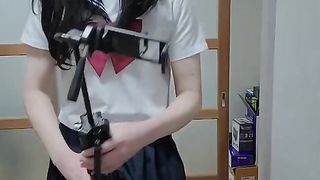 女装セーラー服オナニーニーソに精液べっとり｜Japanese college girl uniform costume play onanism t-girl
