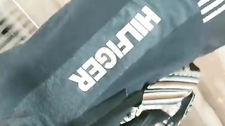 Trans chick remains rock-hard as she ambles on the road.