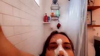 Faux-Cock Railing in the shower with internal cumshot