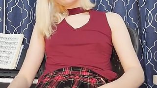 fabulous tgirl milks off in student micro-skirt