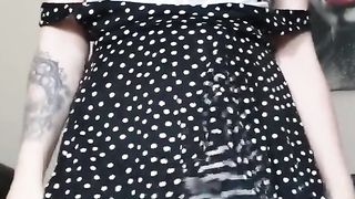 Large trouser snake trans doll juggling her manhood in sundress and no underpants