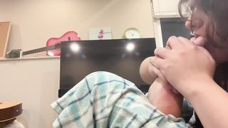 Dum trans doll energetically idolizes her own soles