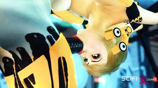 Sci-fi DOMINATION & SUBMISSION handcuffed and penetrated. A gorgeous young sweetheart and ladyboy android in the lab