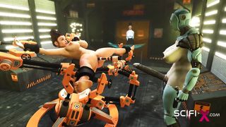 I just want your meatpipe! Girl robot transgender princess pokes a jaw-dropping handcuffed huge-chested dark-haired in the sci-fi lab
