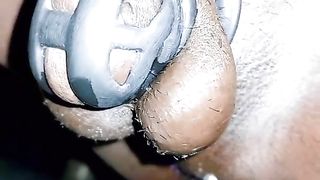 Sissy she-creature urinate ambling while in purity cell and donk cork