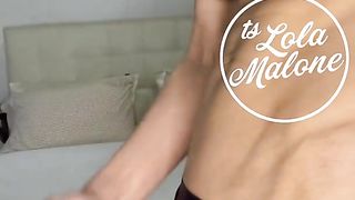 Displaying what TRANSSEXUAL Lola Malone does in a motel bedroom alone with her ample chisel (jizz of course!)