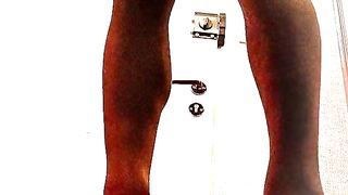 Sissy Spandex Posing in high high-heeled slippers