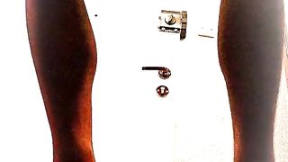 Sissy Spandex Posing in high high-heeled slippers