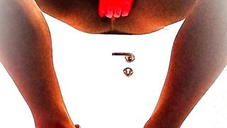 Sissy Spandex Posing in high high-heeled slippers