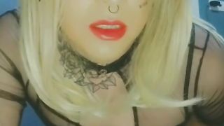 Trans chick toying with her bung assfuck butt-plug and tail.. jizzing giant explosion of man-lava railing fake penis