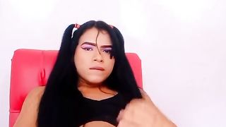 teenage ladyboy with large pink cigar jacking money-shot