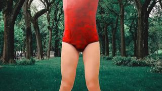 Sizzling Crimson Clad Mind-Blowing Outdoors Vid of Me In The Park Alone But Titillating From Getting Caught By