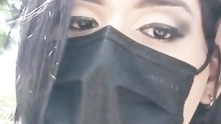 Sissy trap in public with make-up