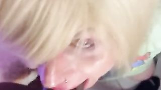 Bony towheaded trap gets mouth annhilated by BIG BLACK COCK