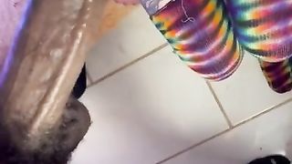 Bony towheaded trap gets mouth annhilated by BIG BLACK COCK