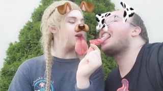 Jazzy & her beau munching spears