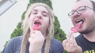 Jazzy & her beau munching spears