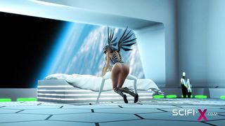 Cyber angel dickgirl penetrates a splendid light-haired in the space station
