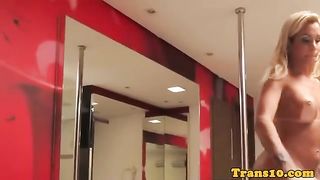 Ash-Blonde latina transgirl bombshell behind the gigs