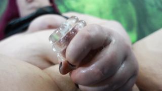 PLUMPER Ladyboy Plays With Shaft Macro Shot POINT OF VIEW Numerous PreCum and Money-Shots