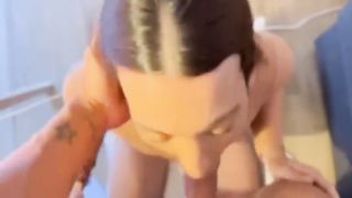 Gargling pierceg man sausage first-ever time with trans str8