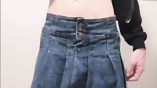 Trans lets you glimpse under her microskirt