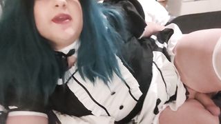 Groaning Trans Cat Woman Maid Deepthroats, Drills and Sack