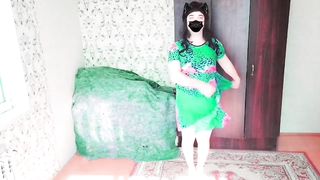 Green Sundress As a Christmas Tree Uber-Sexy T-Model Sundress Super-Steamy Elastic Donk Ample Caboose Fit Slender Femboy She-Male