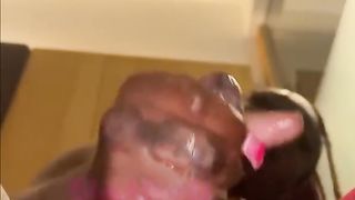 Jism geyser gushes out of Black Brit transsexual Blackbarbi