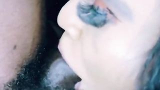 CRIMSON LIP LINER & JISM BIG BLACK COCK JIZZES IN GULLET OF CRIMSON LIPPED BI-ATCH