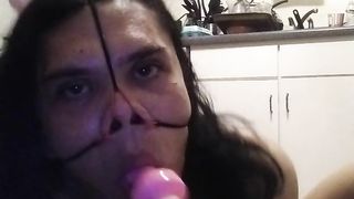 latina Trans Niky Zelaya gags on her piggy tail and she penetrates her backside and munch her toes
