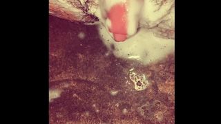 Transgender dude ftm in the bathroom displays his fat clittie fuckpole