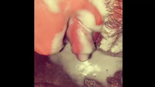 Transgender dude ftm in the bathroom displays his fat clittie fuckpole