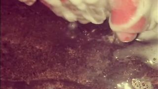 Transgender dude ftm in the bathroom displays his fat clittie fuckpole