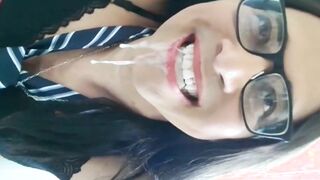 Sandra Zanerri guzzles from the spunk machine