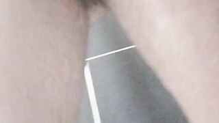 Pulling down sopping trousers and wanking and spraying