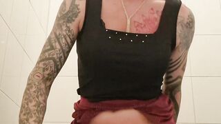 Sissy shoots a load in fuck stick