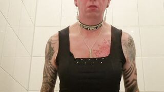 Sissy shoots a load in fuck stick