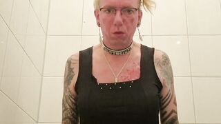 Sissy shoots a load in fuck stick