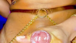 Young dominatrix jizzing and conversing grubby