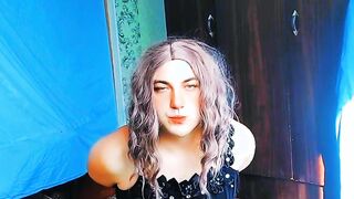 CELEB CROSSDRESSERKITTY YOUTUBER Logng Part Rress Stunning Super-cute Young Fledgling Femboy Slick Whi
