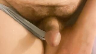 Tgirl with Cock-squeezing T-shirt, Abdomen, Innate Jugs Wets Her Undies in Douche, Standing, Sighs Strongly