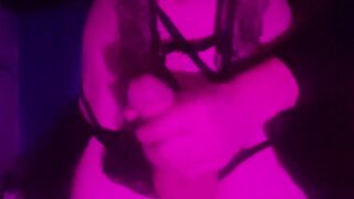 Trans mummy plays with her udders and stiff trouser snake