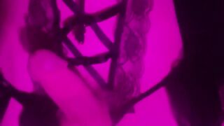 Trans mummy plays with her udders and stiff trouser snake