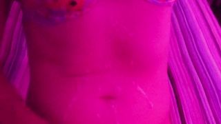 T-female solo masturbate after being jizzed on
