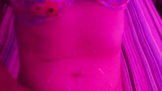 T-female solo masturbate after being jizzed on