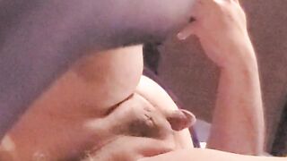 Plumper tgirl blows a load out of her arse after faux-cock wedging