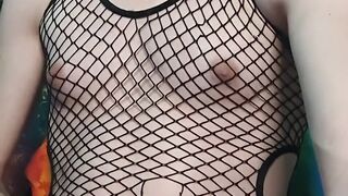 Real Trans Futa Woman Milks Her Huge Pipe in Fishnets