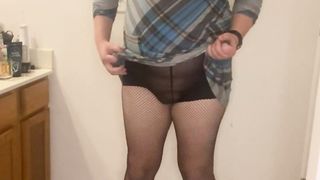 Desperate Shemale Has to Piss and Wets Shower Floor, piss desperation, soaking, omorashi