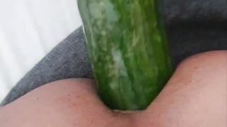 suntanned teenie transgender woman[@Mia-Emilia]likes to plow herself with yam-sized cucumber